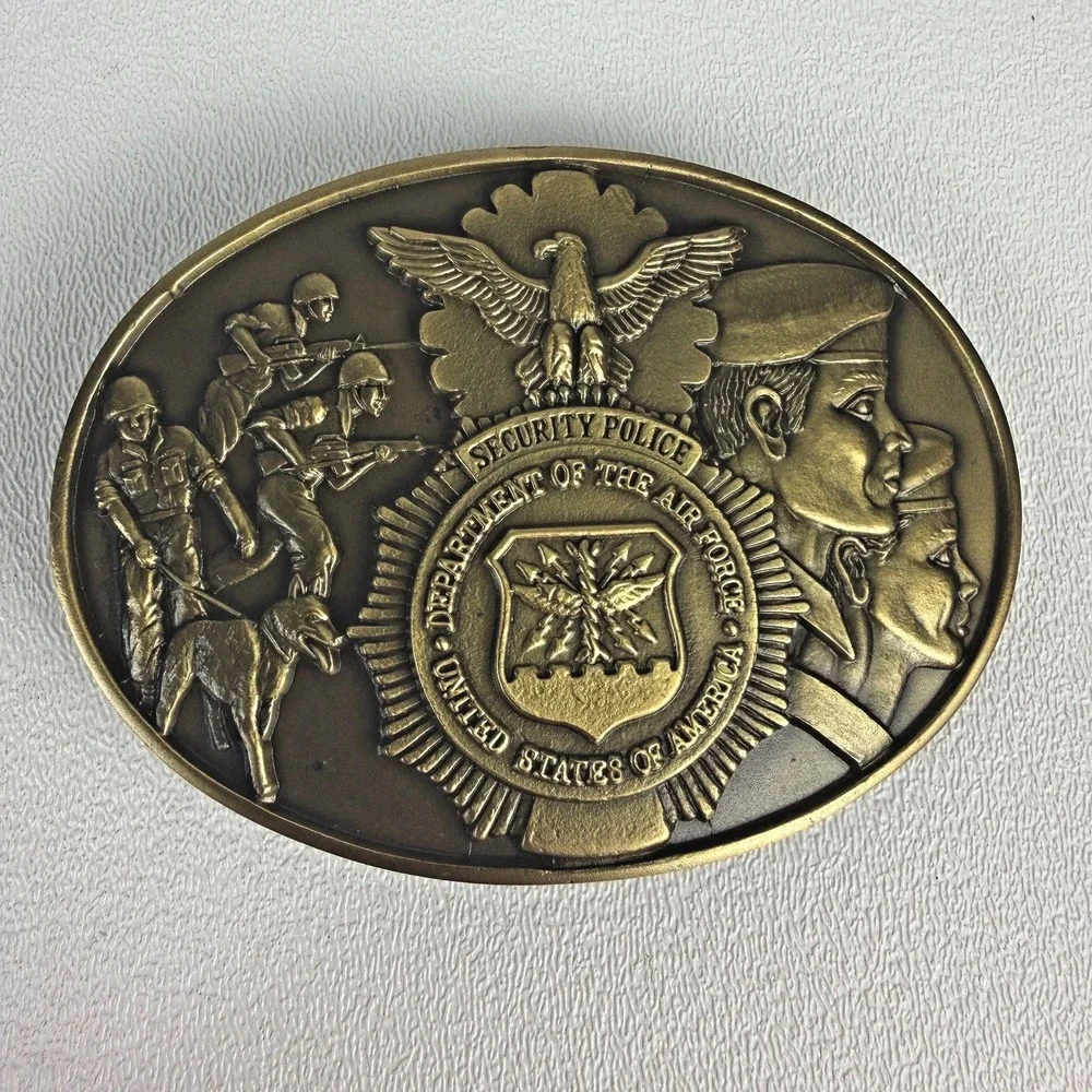 US Air Force Security Police Belt Buckle Vtg 80s ADM Obsolete Collectible